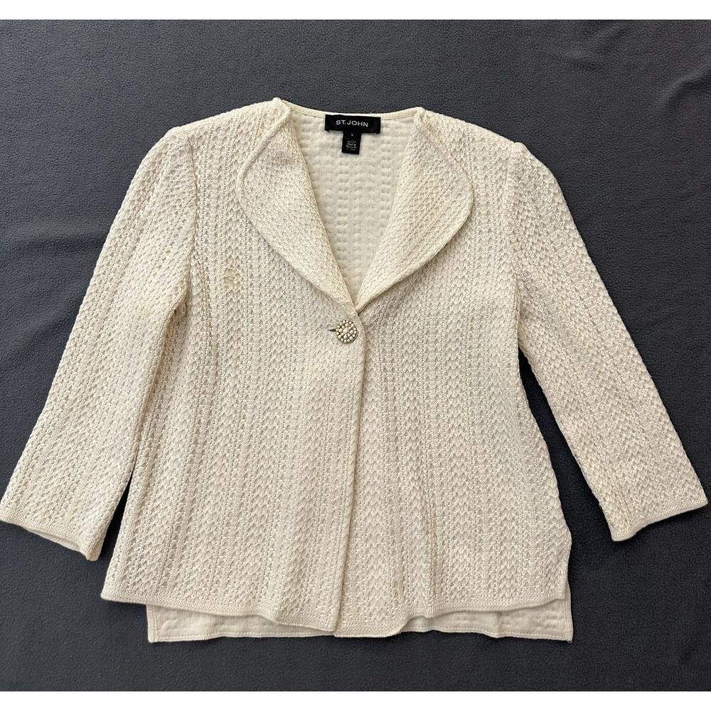 St John wool cotton blend ivory blazer Size 0